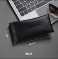 Portable black leather sunglasses pouch with automatic closure and 18.5cm length - Classic Black