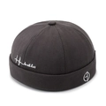 Vintage dark gray canvas miki hat with side embroidery and heart rate monitor wave design - Gray