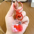 Pink and red liquid quicksand schoolbag keychain with colorful beads and bell - Mini Backpack - Red