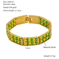 Detailed view of 18K gold plated stainless steel bracelet with natural stone beads - Gold With Yellow and Green Stones