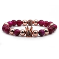 Luxury rose red tiger eye beaded bracelet with a rose gold crown and black diamonds - Rose Red Tiger Eye Rose Gold