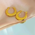 Irregular hammered 18k gold plated stainless steel hoop earrings with honeycomb texture - Etched Honeycomb Hoop Style (EH289)