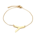 Minimalist gold stainless steel link chain bracelet featuring a polished letter Y charm - Letter Y(KB116095-K)