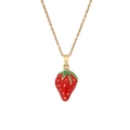 Collier pendentif fraise en émail rouge et chaîne dorée sur fond blanc pur - 7# Fraise Rouge Vif