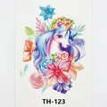 Waterproof temporary tattoo sticker featuring a dreamy watercolor unicorn with colorful flowers - Th-123 / 210*148mm