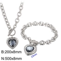 Silver stainless steel OT buckle jewelry set with dark grey heart crystal pendants - Silver 2-Piece Set - Dark Grey Gem (KS197655-Z)