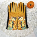 Damen Winterhandschuhe aus Wildleder mit Klimt Katzen-Ölgemälde und Touch-Funktion - Stil 5 (Klimt-Stil Katze)