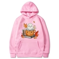 Rosa Kapuzenpullover mit süßem Geist und Kürbis Halloween Grafik auf der Vorderseite - S / Rosa