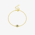 Elegant S925 sterling silver gold bracelet with round blue sapphire and crystal accents - 18K Gold (Bracelet - Blue Stone)