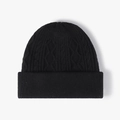 Thick black cable knit beanie for large head sizes featuring a classic ribbed cuff design - Adjustable / Black