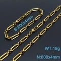 Conjunto de collar y pulsera de acero de titanio dorado con eslabones de clip largo - Collar 60cm + Pulsera 20cm / Dorado (KS139403-Z)