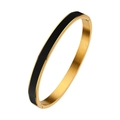 Polished 18k gold plated stainless steel hinge bangle with black enamel inlay for women - 6MM Gold + Black