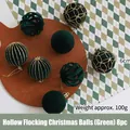 Set of 8 green flocked Christmas tree balls with glitter patterns and 6cm diameter - Hollowed-out Flocked Christmas Balls (green) 8pcs