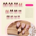 Almond-shaped press-on nails with brown French tips, dots and 3D white floral designs - Chocolate Polka Dot Bow Style (Boxed)
