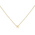 Detail view of the 18K gold letter N alphabet pendant on a minimalist necklace chain - Gold N