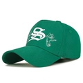 Green five-panel cotton baseball cap with white bird and S letter embroidery details - Adjustable / Sea Green