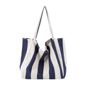 Classic blue and white striped canvas tote bag with large capacity for daily commuting - Wide Blue Stripe