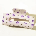 Elegant rectangular hair claw clip with purple floral berry pattern on light pink base - Square Medium Claw Clip / Purple Square