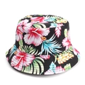 Détail de l'imprimé floral tropical sur bob noir avec hibiscus rouges et feuilles - Noir Tropical Rouge Floral (03#)