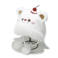 Cute white plush bear earflap hat with cherry accent and pom-poms for winter warmth - M (56-58cm) / White