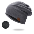 Berretto in maglia grigio scuro con calda fodera in pile e patch in pelle F&S - Blu navy