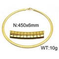 Flat golden stainless steel choker necklace with geometric patterns and lobster clasp - Geometric Engraved Style (KN35034-Z) / 450mm x 6mm / Gold