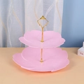Detail of pink petal-shaped tiered dessert stand with golden metal handle - 2-Tier Sakura Cake Stand, Pink with Gold Rod