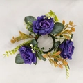 Purple rose candle ring with lush green leaves for elegant wedding table centerpieces - Purple