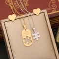 Coupled heart puzzle stainless steel necklaces with engraved Forever and Ever message - Forever And Ever Puzzle Rectangle Style (9#)