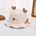 Dettaglio del cappello da sole in velluto per neonati con stampe a cuore e orecchie 3D - 48cm (6 Mesi-2 Anni) / Cachi