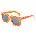 Übergroße Pixel-Mosaik-Sonnenbrille in Orange und Gelb mit grauen Gläsern für Partys - Orange Karierter Rahmen