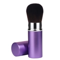 Portable retractable makeup brush with dark purple metal handle and synthetic bristles - Small Purple Round