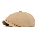 Classic khaki cotton newsboy cap with octagonal structure and refined stitching details - Beige