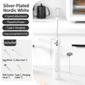 White wireless electric milk frother with 3 speeds, mixing whisk and Type-C cable - Double Head Set / New Electroplated White