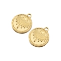 Zwei runde Sonnenanhänger aus goldenem Edelstahl mit detaillierter Vintage-Gravur - Gold-Sonnenstrahl