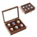 Deep brown wood 6-slot watch storage box with transparent glass lid and velvet pillows - 6-Slot Walnut Watch Box