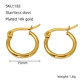 Orecchini a cerchio da 15mm in acciaio inossidabile placcato oro 18K con chiusura - 15mm
