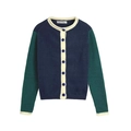 Cárdigan de punto para mujer con bloques de color azul marino, verde y crema - S / Azul Marino/Verde Bloque de Color