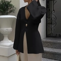 Eleganter schwarzer V-Ausschnitt Strickcardigan mit Goldknopf und langen Ärmeln - S / Schwarz