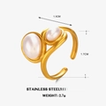 Anello regolabile in acciaio inossidabile dorato con due eleganti perle ovali - Oro