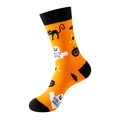 Halloween-Socken in Orange und Schwarz mit Geist, Katze und Kürbis-Mustern - Einheitsgröße / Orange-Schwarz Thema (292)