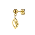 Detailed view of golden stainless steel ball stud earring with hollow leaf petal pendant - Leaf Flower Hollow Style (No. 7) / Gold