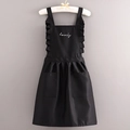 Stylish black canvas apron with lovely embroidery and ruffled shoulder straps for women - Lettered Princess Style - Black