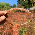 Handmade gold metal headband featuring natural pink quartz crystal stones for weddings - Double Row / Sunstone-Double Row