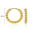 Detailed view of 20mm gold geometric zircon hoop earrings with polished bead texture - Gold Gradient Beaded Hoop (E4989)