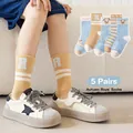 5-pack of boys' cotton crew socks featuring cute bear patterns and stripe designs - XL (20-23cm) Approx 9-12 Years / MN2305 Trendy Bear