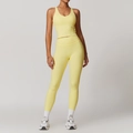 Conjunto de yoga de 2 piezas amarillo limón con top corto en V y leggings de cintura alta - Chaleco + Pantalón Amarillo Claro / S