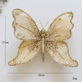 25cm champagne gold fabric Christmas butterfly with glitter and crystals decoration - Gold