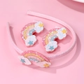 Ensemble serre-tête et barrettes arc-en-ciel scintillants pour filles sur fond rose - Ensemble de 3 Pièces de Serre-Tête et Pince à Cheveux Arc-en-Ciel Rose