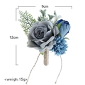 Groom boutonniere with grey artificial rose and blue silk flower for rustic weddings - Haze Blue